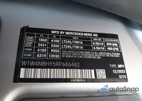 2024 Mercedes-Benz Sprinter 2500 Standard Roof 4-Cyl Diesel Ho z USA, uszkodzony, nr VIN W1W4NBHY5RP666482
